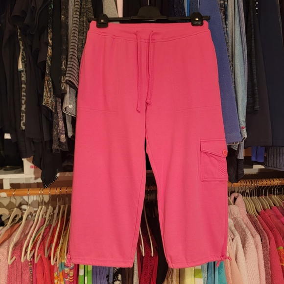 COLDWATER CREEK ♡ NEW Pink Thick Cotton Blend Pull String Side Pocket Capris S/M - Picture 2 of 11